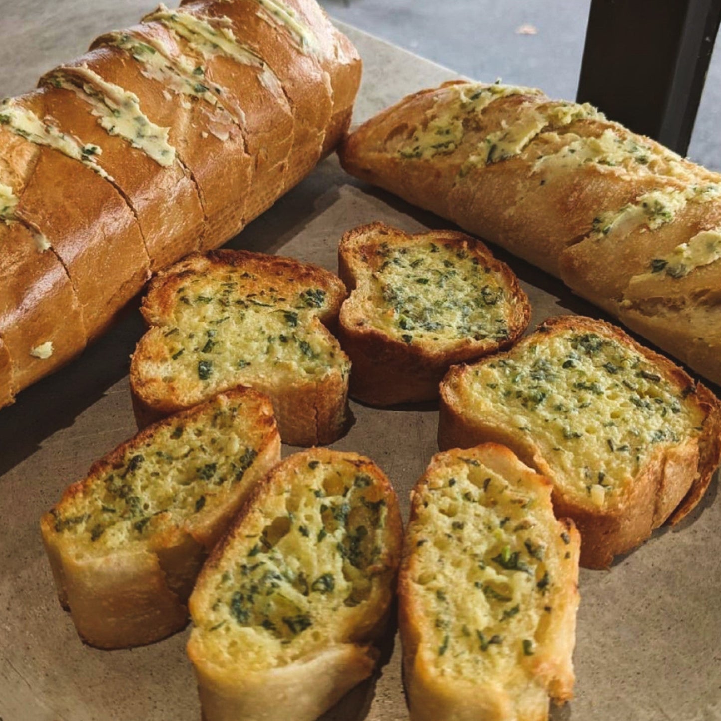Maria's Pasta handmade toasted garlic bread freshly baked