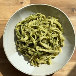 Creamy Pesto Pasta with Tomato & Basil Salad