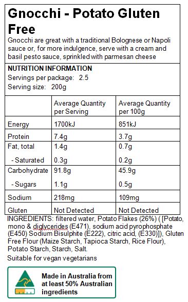 Maria's Pasta Nutritional Information Gnocchi