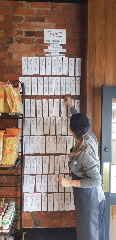 Marias Pasta community board, pay it forward
