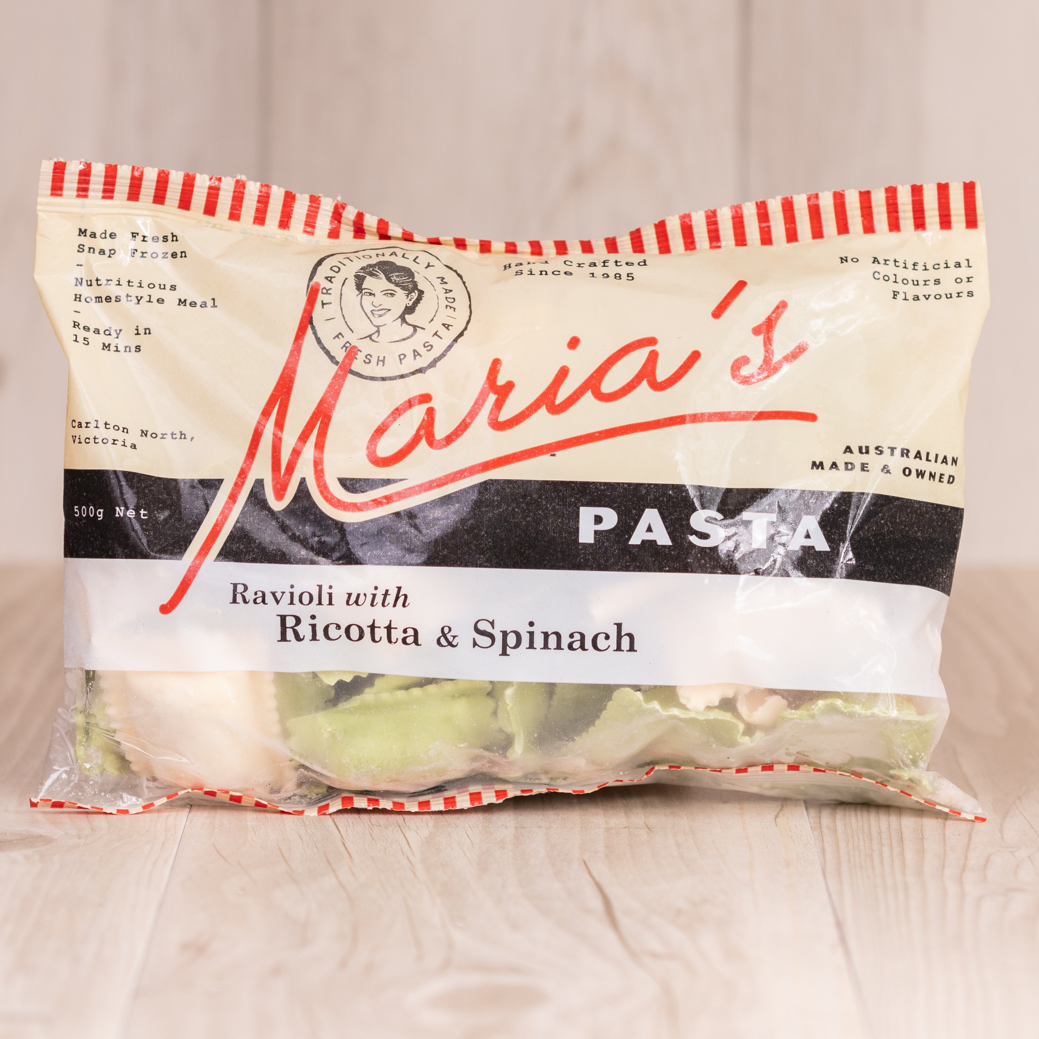 Marias Pasta Ravioli Ricotta and Spinach packaged