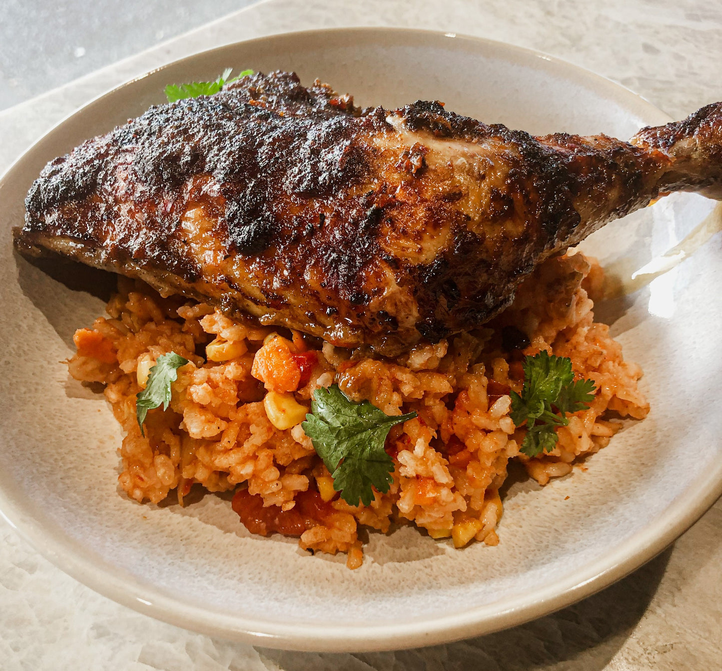 Peri Peri chicken ready-made meal on a bed of rice cooked by Maria's Pasta