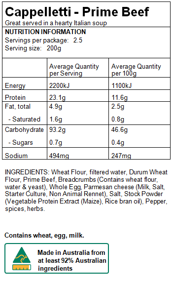Maria's Pasta Nutritional Information Cappelletti