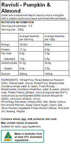 Maria's Pasta Nutritional Information Ravioli Pumpkin and Almond